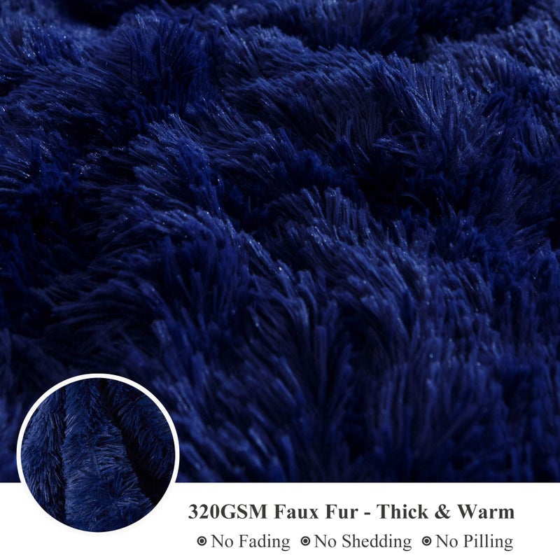 XeGe Plush Shaggy Duvet Cover Set, Luxury Ultra Soft Crystal Velvet Fluffy Bedding Sets 3 Pieces(1 Furry Faux Fur Comforter Cover + 2 Fuzzy Faux Fur Pillowcases), Zipper Closure(Queen, Navy Blue) - Image 4